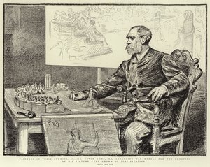 Pittori nei loro studi, II, Mr Edwin Long, R A, che dispone modelli di cera per il raggruppamento del suo quadro La Corona della Giustificazione